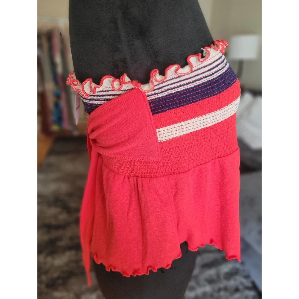 Free People Free To Be Striped Ruffle Edge Hem Stretchy Boho Tube Top Size M NWT